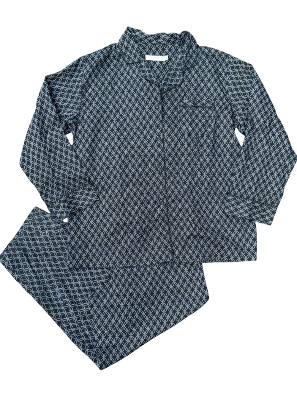 I. MAGNIN BLACK GEOMETRIC 100% COTTON BUTTON DOWN PAJAMA PJ SET